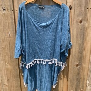 Hi lo, blue top with fringe details